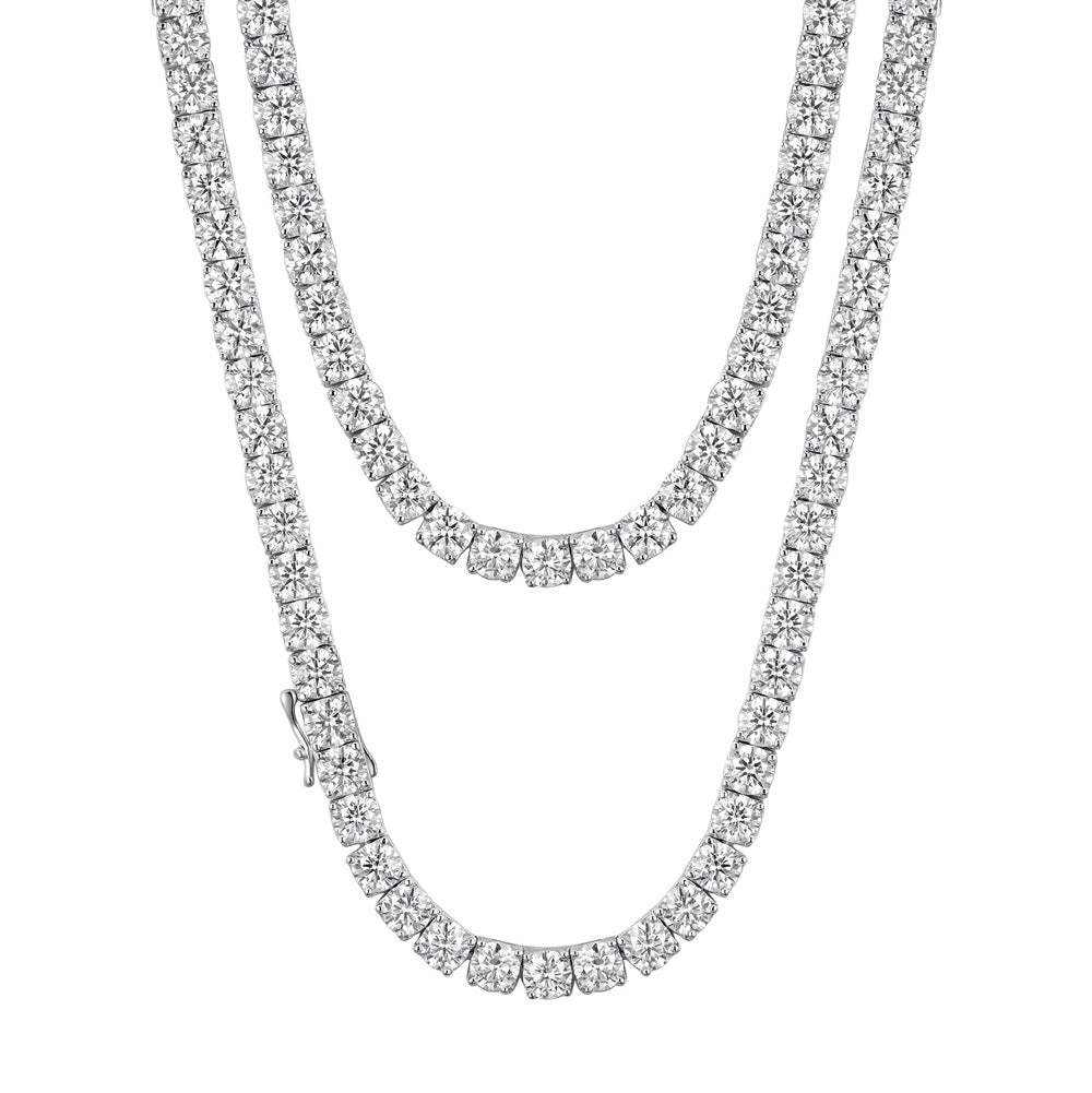 Round Geometric Moissanite Tennis Chain  925 Sterling Silver Necklace
