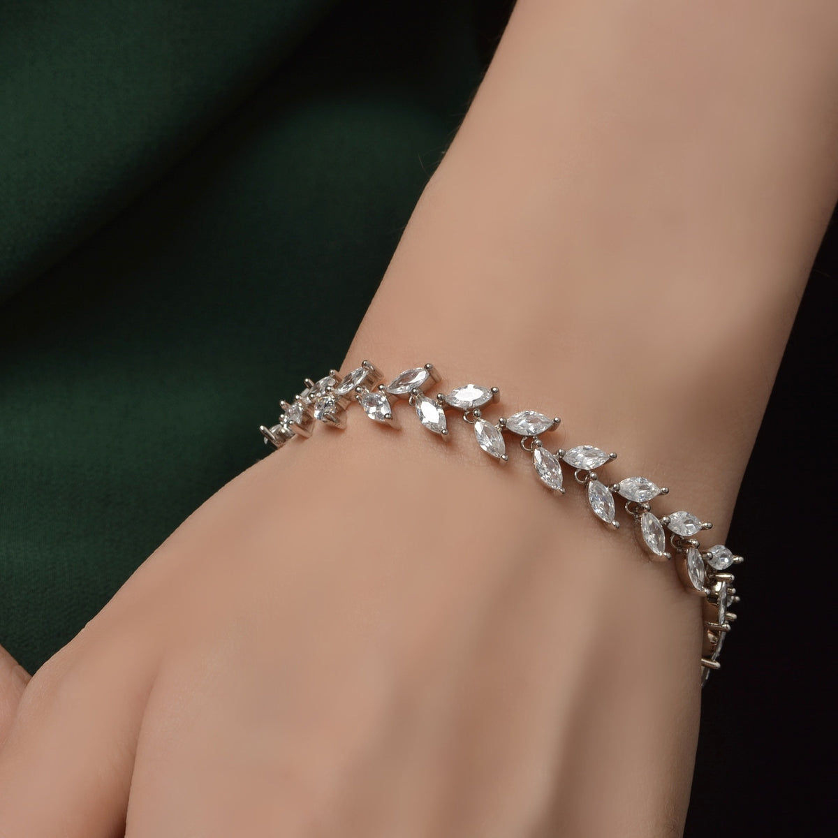 Silver Marquise-Cut Zirconia S925 Silver Elegant Vine Link Ball Chain Bracelet