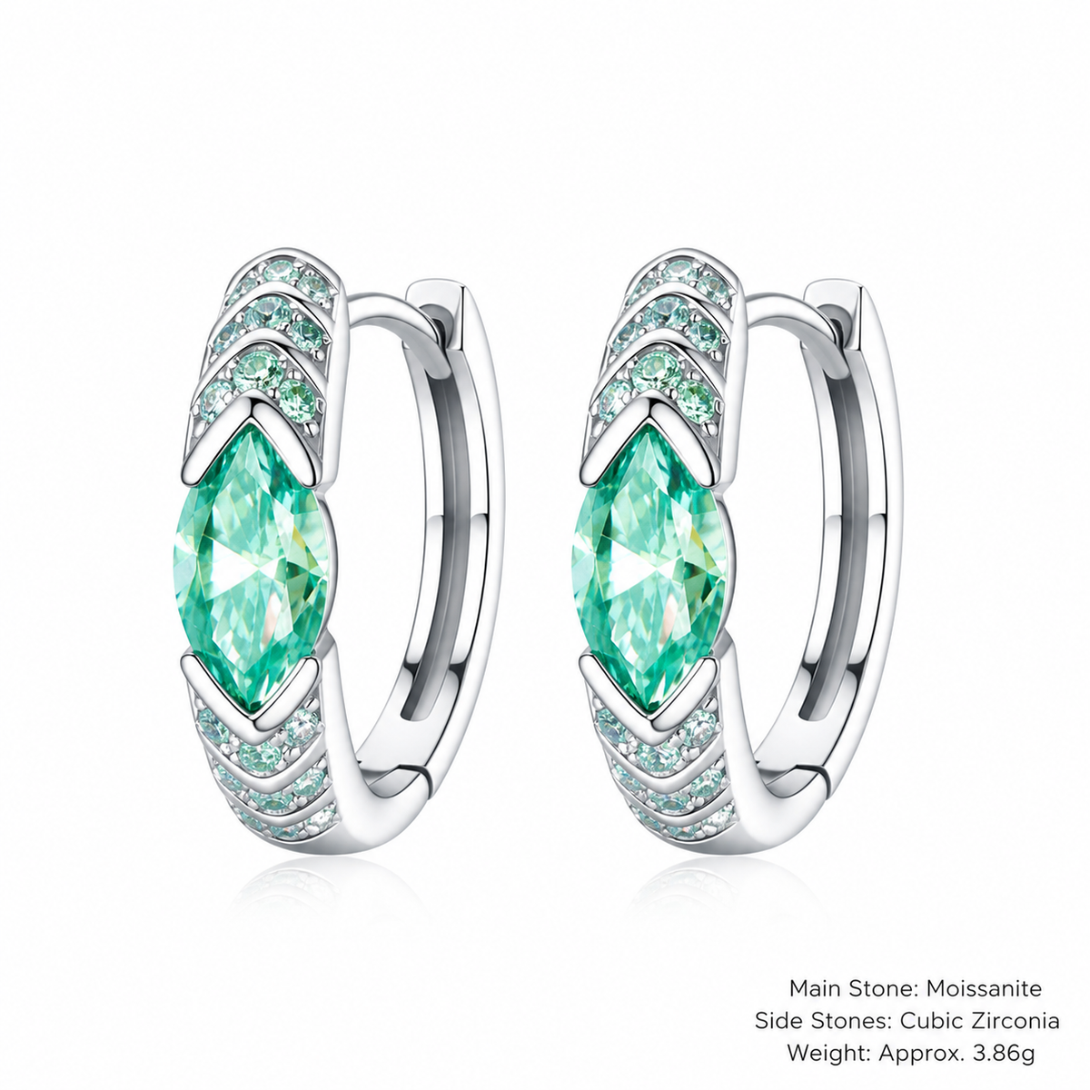 Lake Blue Marquise Moissanite Hoop Earrings In 925 Sterling Silver Geometric Huggie Earrings