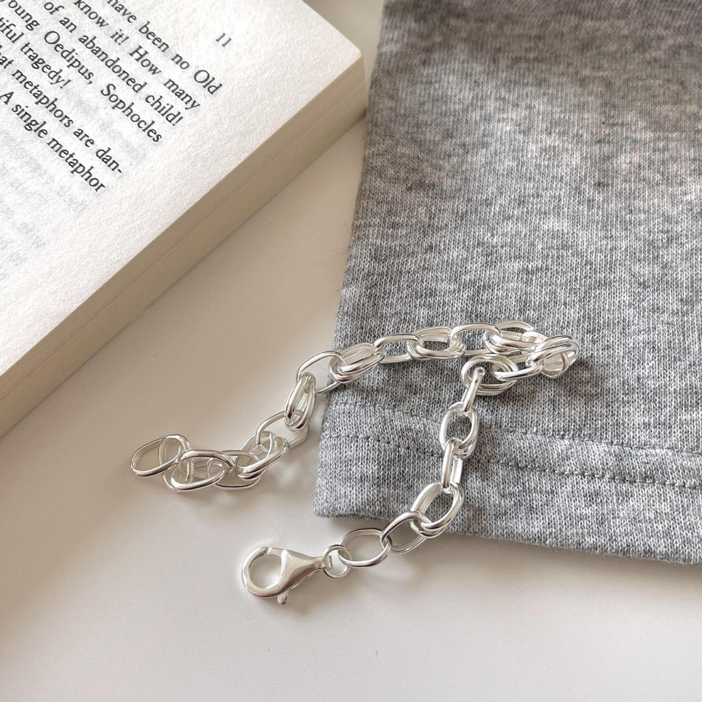 Modern Irregular Curb Chain 925 Sterling Silver Bracelet