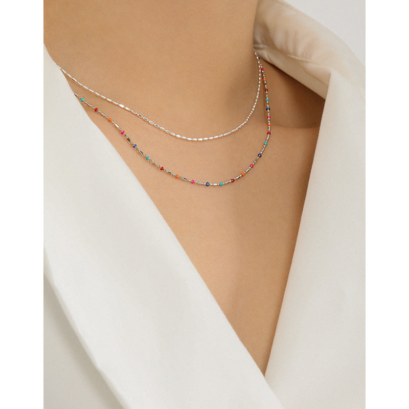 Colorful Epoxy Beaded 925 Sterling Silver Mini Delicate Necklace