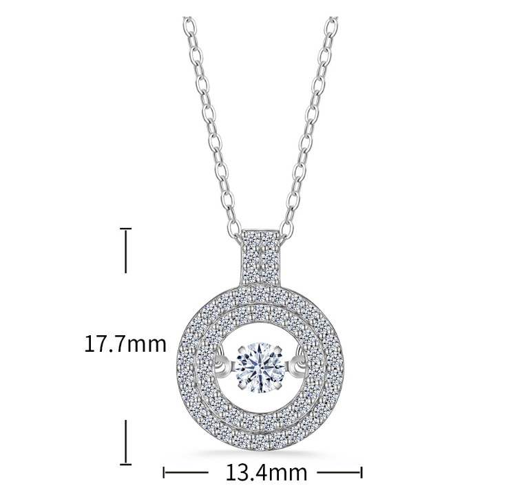 Geometric Double Circle Halo Moissanite 925 Sterling Silver  Necklace