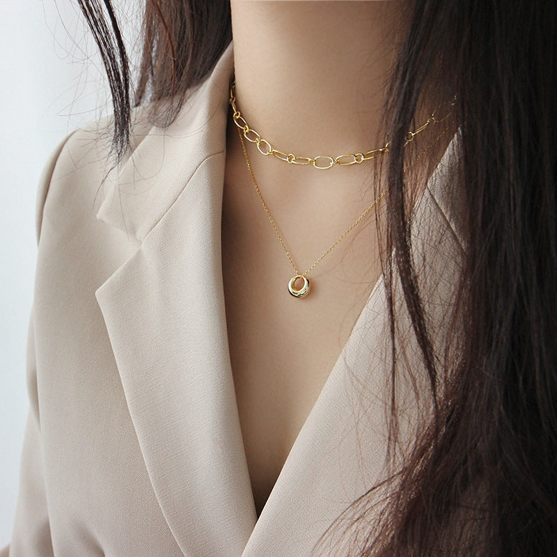 Minimalist Geometric Hollow Round Donut S925 Sterling Silver  Pendant Necklace