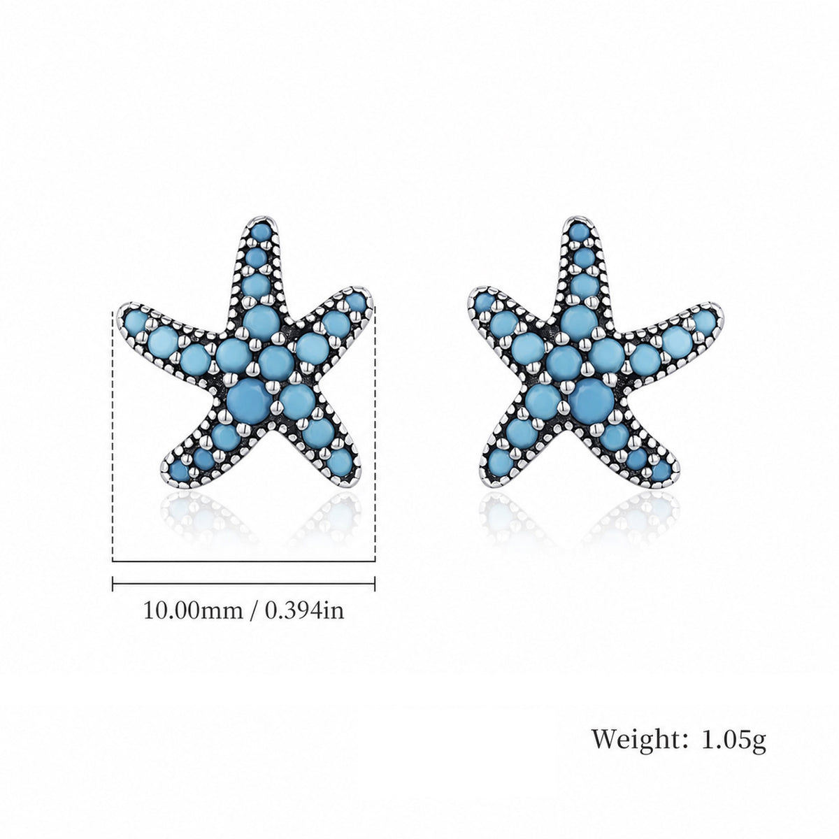 Retro Star Shaped Synthetic Turquoise 925 Sterling Silver Ocean Earrings