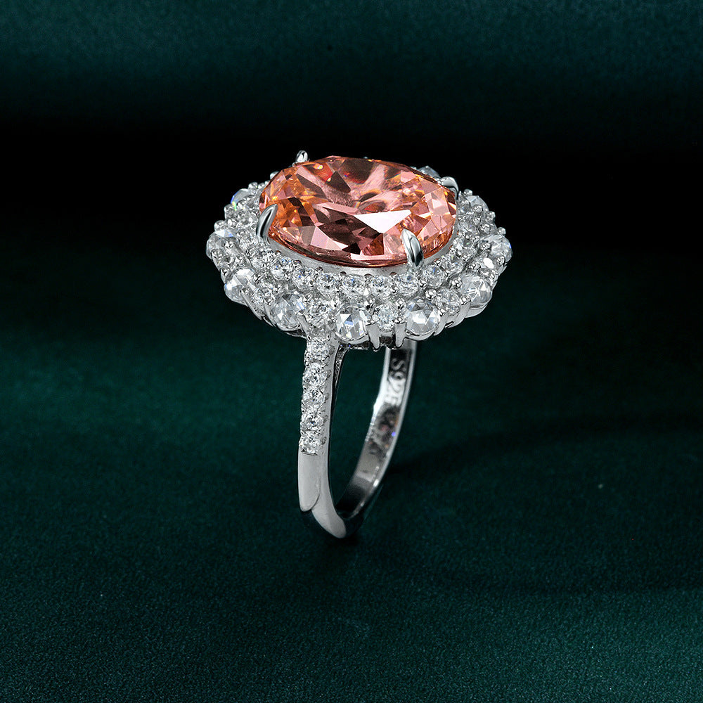 Pink Oval Zirconia Set 925 Sterling Silver Fashion Cocktail Ring