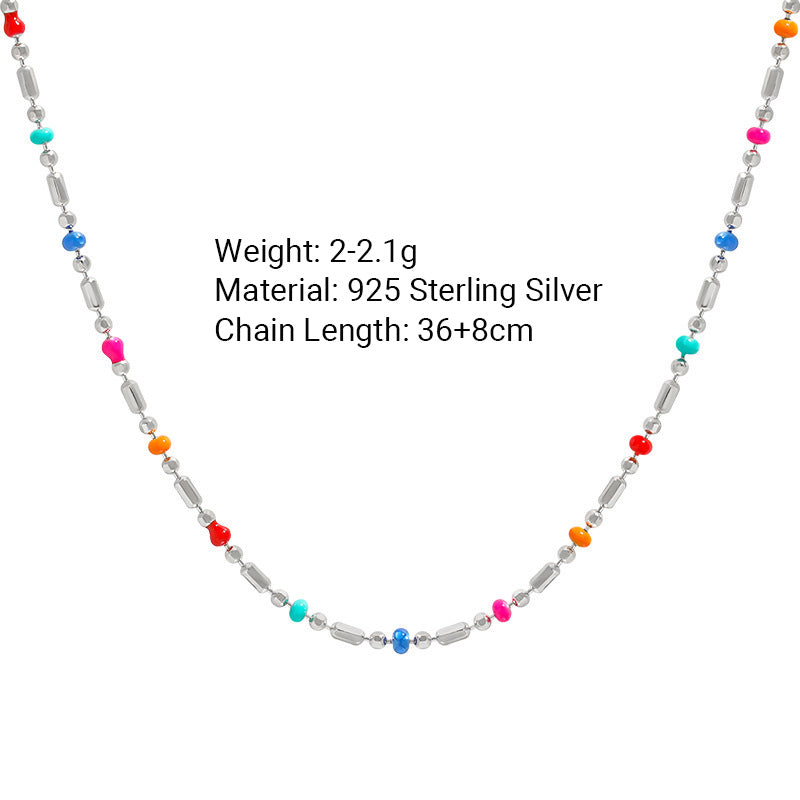 Colorful Epoxy Beaded 925 Sterling Silver Mini Delicate Necklace