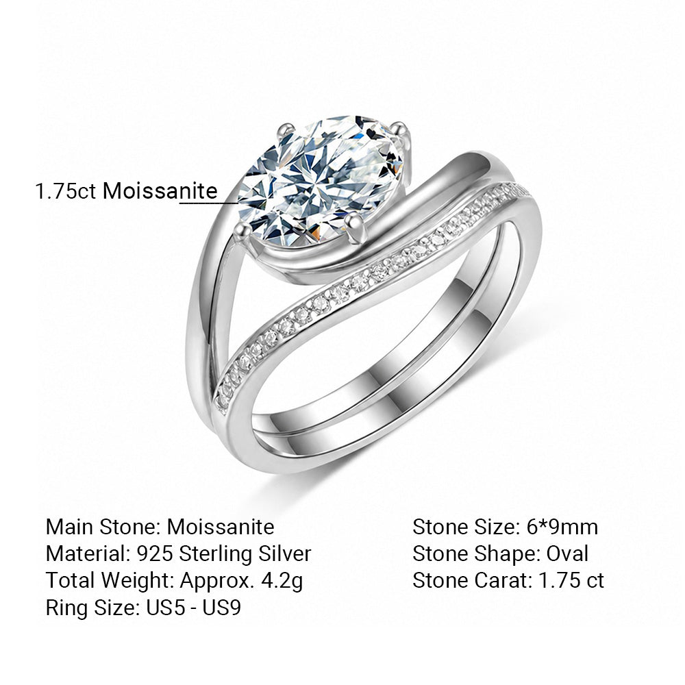 Oval Moissanite Stackable 925 Sterling Silver Ring Set