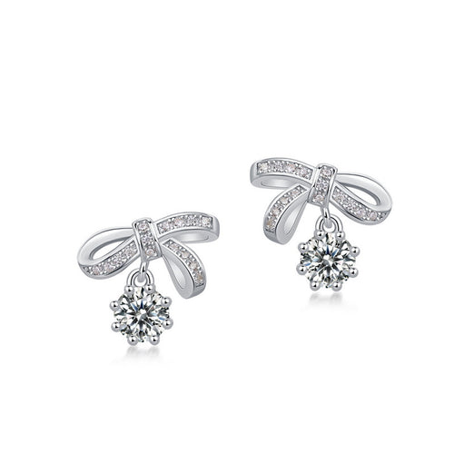Bow Knot Moissanite Earrings Vintage Fashion 925 Sterling Silver Stud Drop Earrings
