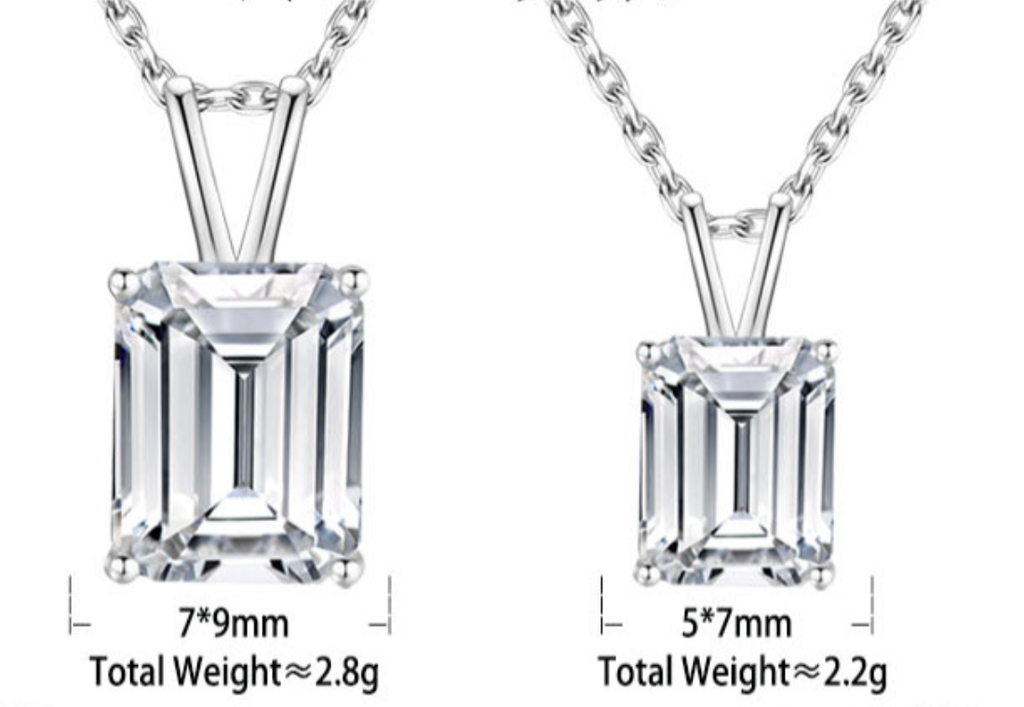 Geometric Emerald Cut Moissanite 925 Sterling Silver Rectangular Necklace