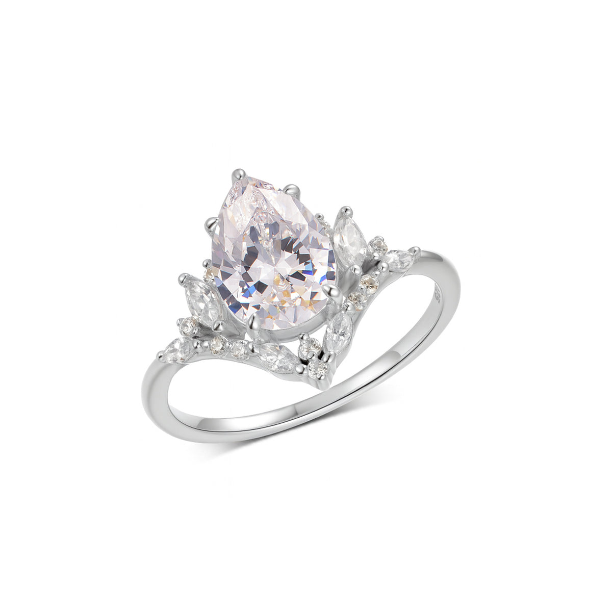 Princess Style Pear Cut Moissanite 925 Sterling Silver Crown Ring