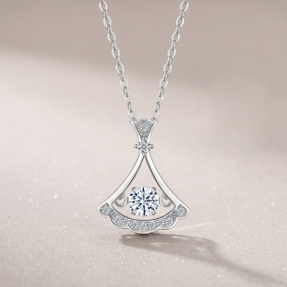Princess Dress Skirt Shape Moissanite Cubic Zirconia 925 Sterling Silver Pendant Necklace