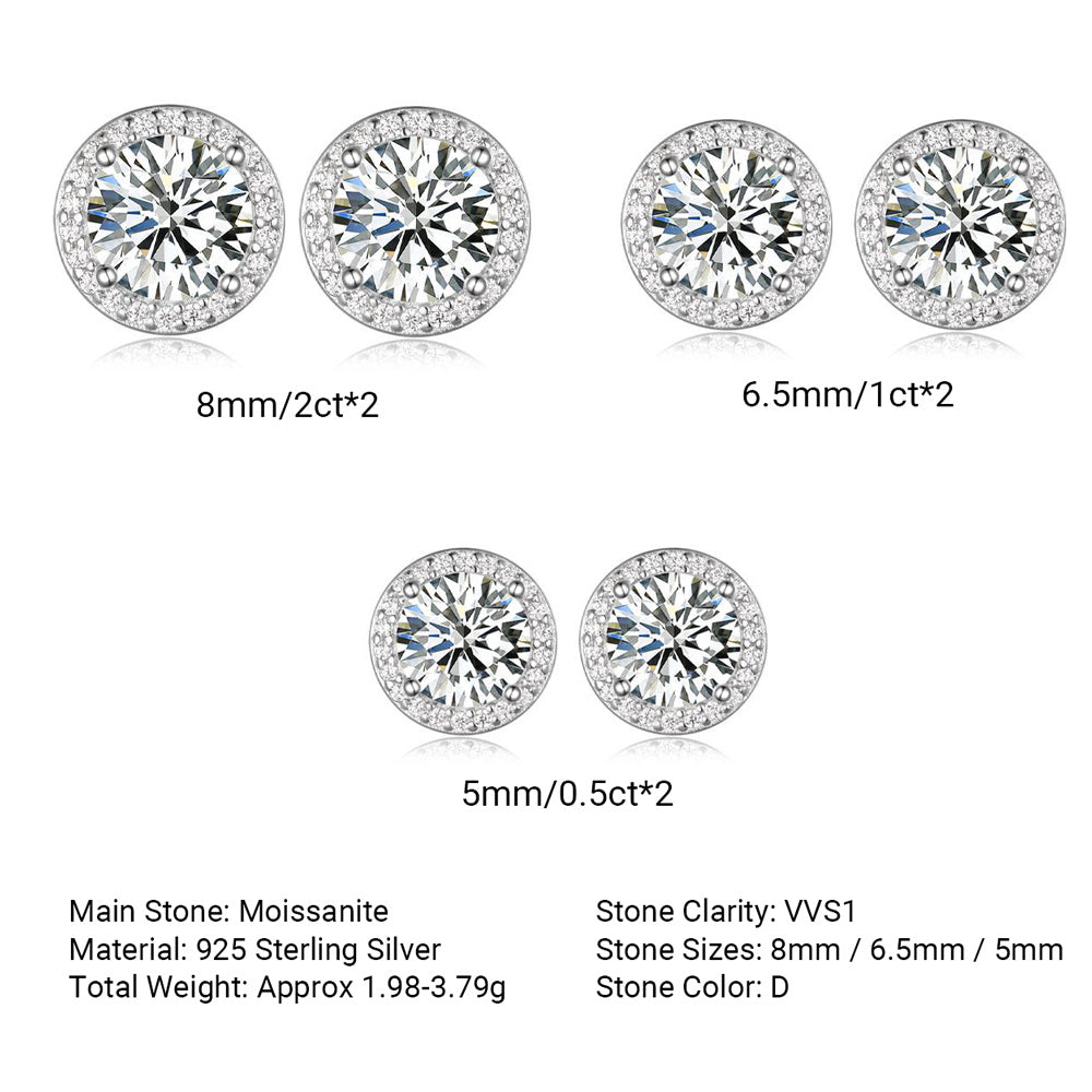 Mossanite Halo 925 Sterling Silver Round Geometric Stud Earrings