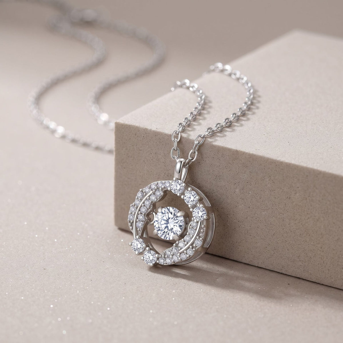 Moissanite Wing Halo Round Pendant 925 Sterling Silver Micro Pave Elegant Fashion Necklace