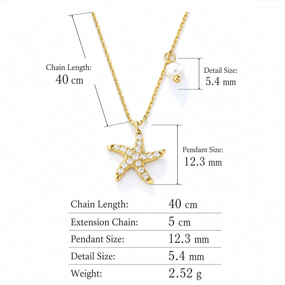 Starfish Pearl Cubic Zirconia 925 Sterling Silver Elegant Short Collar Chain Necklace