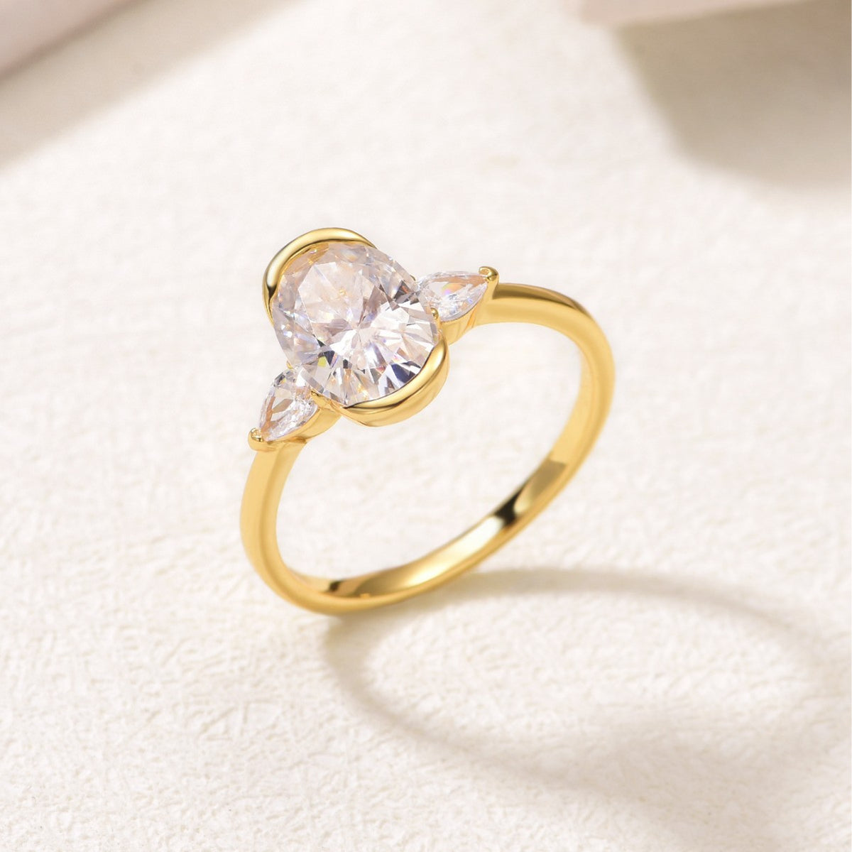 Three Stone Design With Oval Center Stone And  Water Drop Side Stones Moissanite For Women 925 Sterling Silver Ring