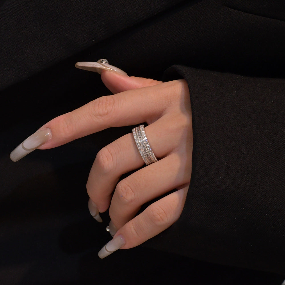 Fashion Triple Layers CZ 925 Sterling Silver Adjustable Ring