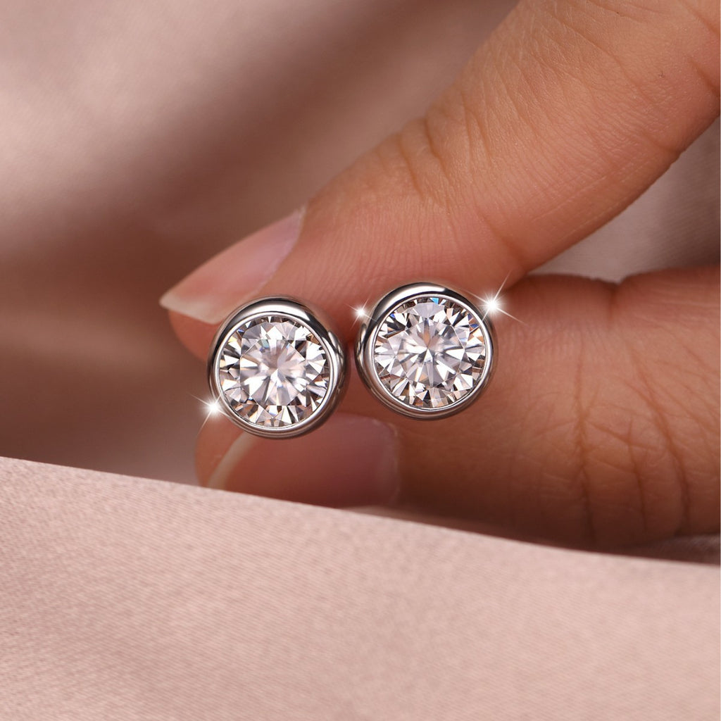 Round Bubble-Cut Moissanite 925 Sterling Silver Stud Earrings