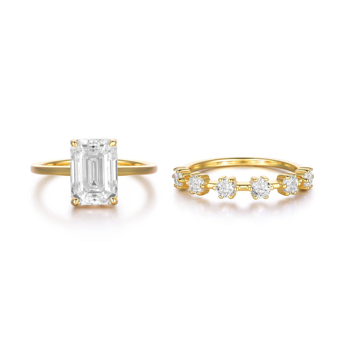 Rectangular Cut Moissanite Stacked-Style Set For Women 925 Sterling Silver Ring