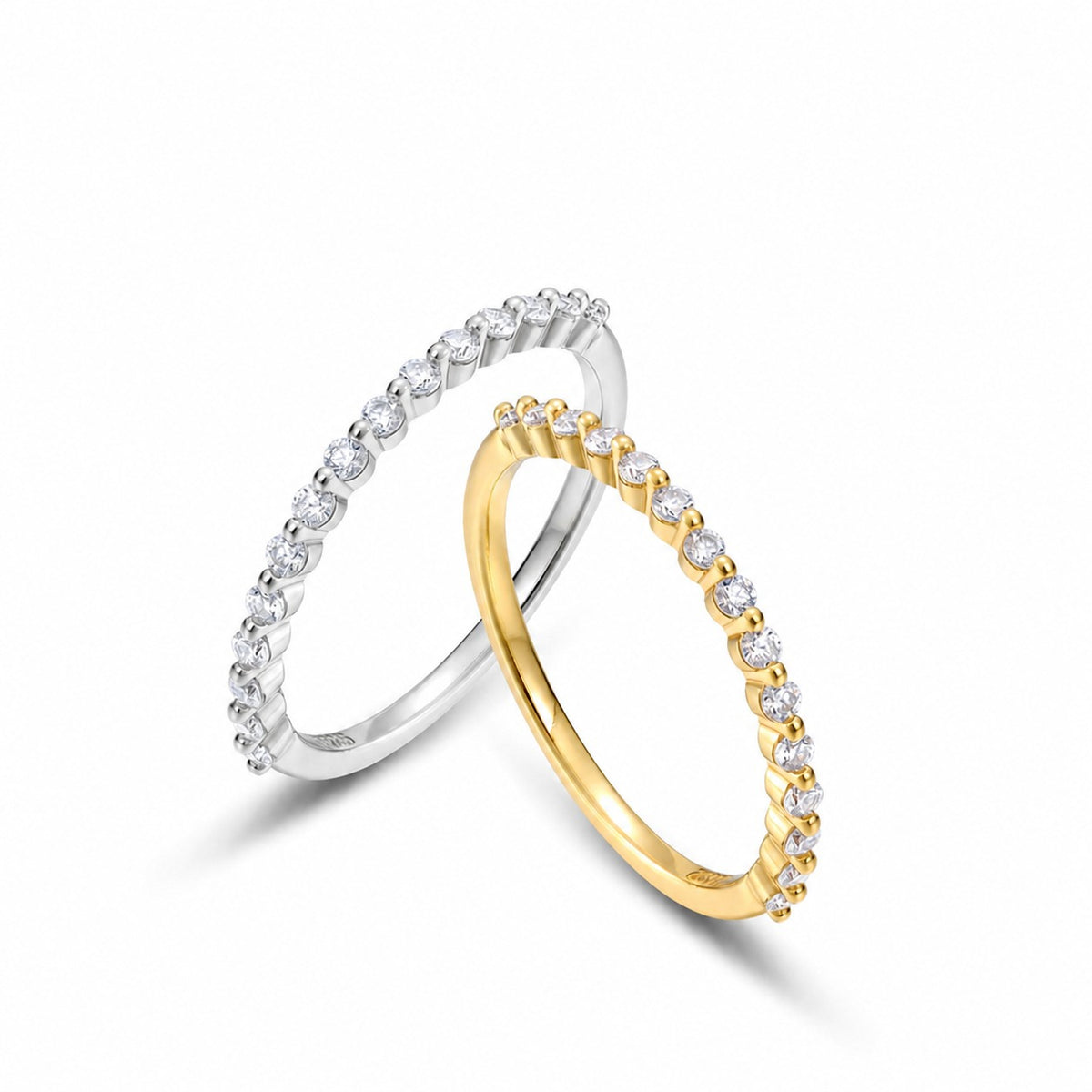 Round Moissanite Half Eternity 925 Sterling Silver Slim Stackable Fashion Ring