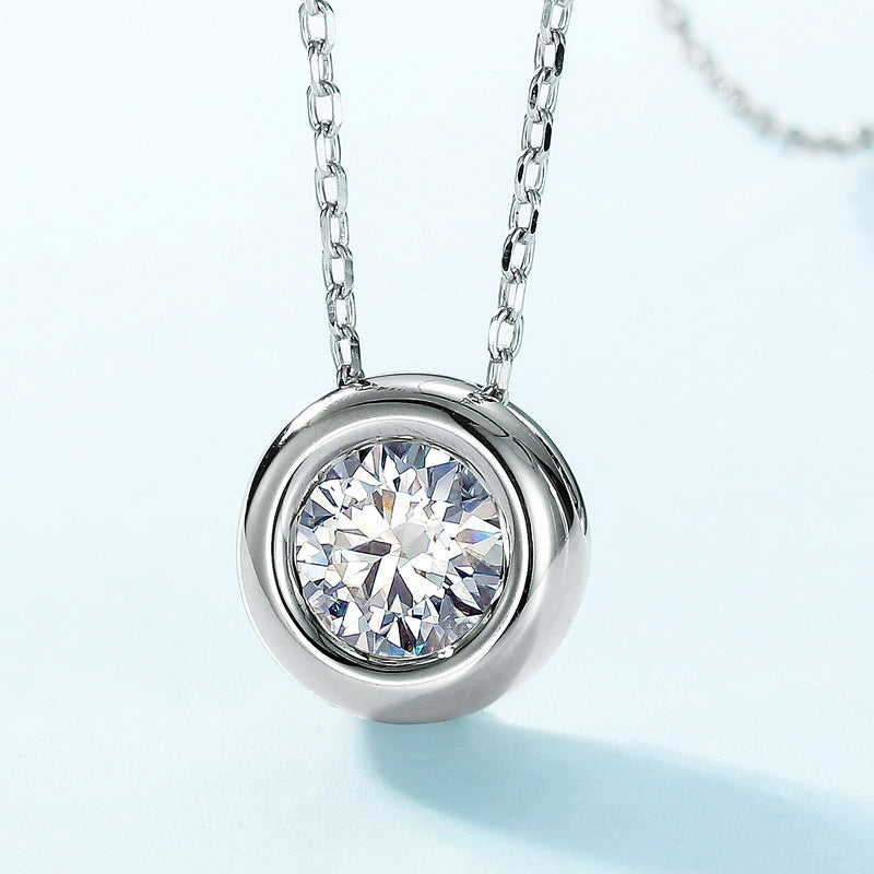 Round Bezel Set Moissanite 925 Sterling Silver Pendant Minimalist Necklace