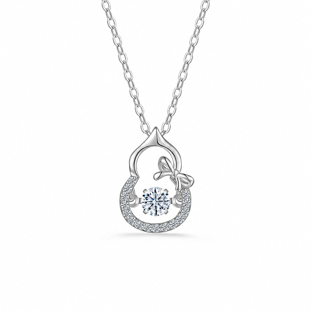 Moissanite Gourd Bow Pendant  Tone 925 Sterling Silver Chain Necklace