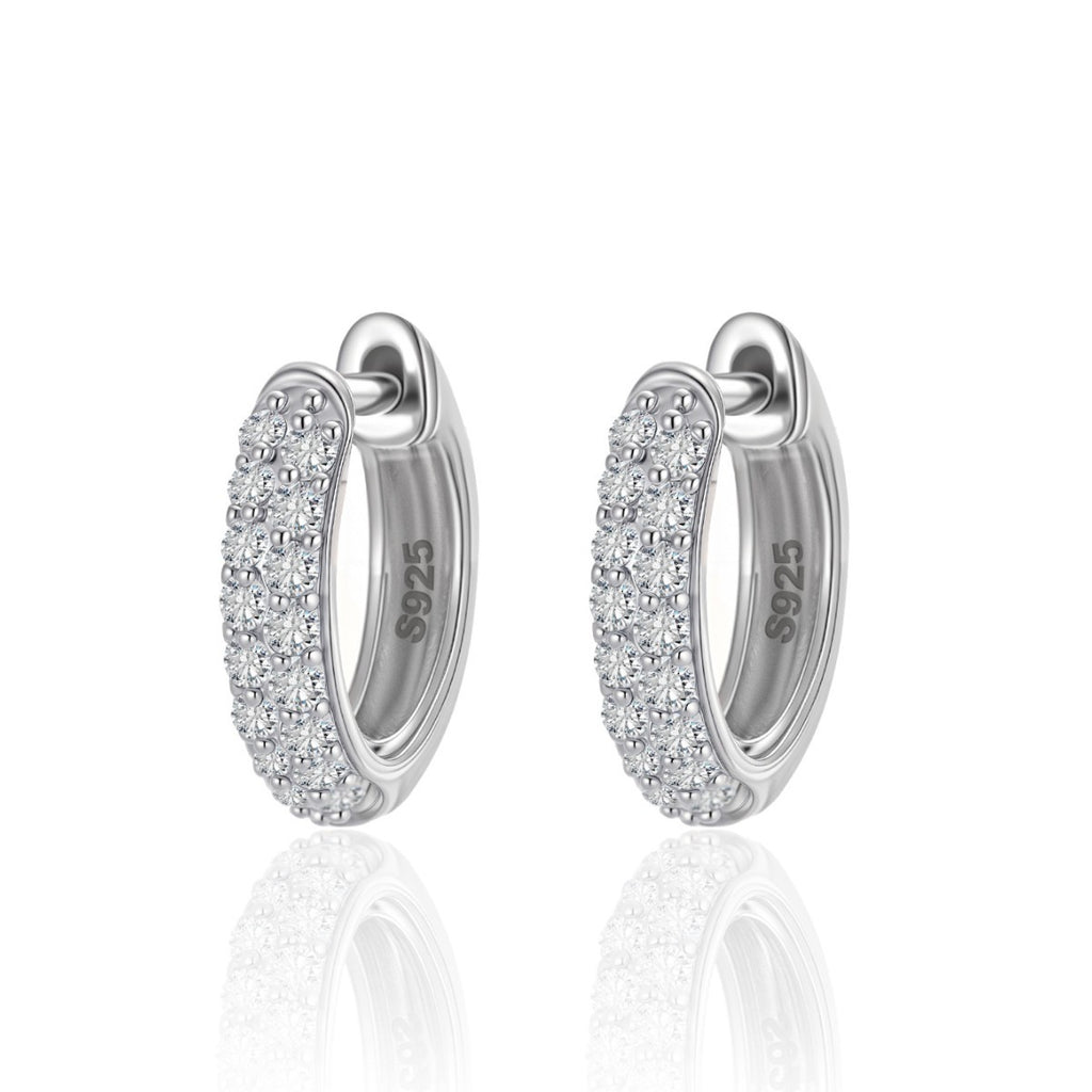 Small Hoop Earrings with Cluster Set Moissanite 925 Sterling Silver Earrings
