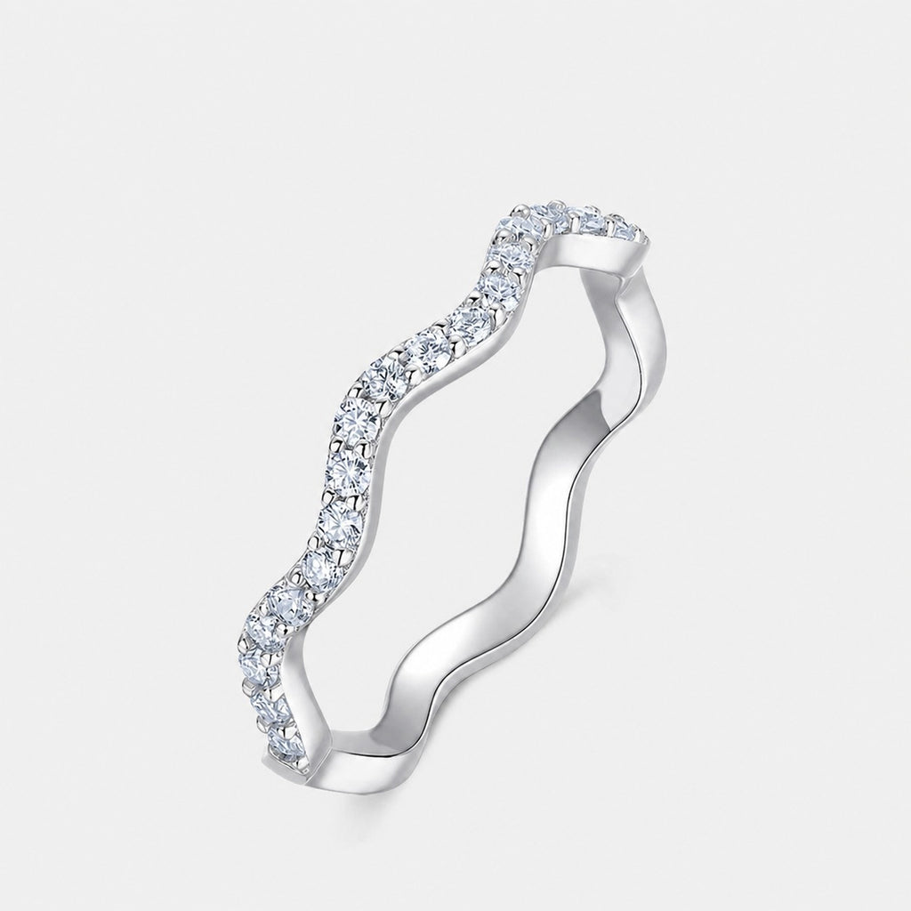 Moissanite Wave Stackable Thin Band  925 Sterling Silver Ring