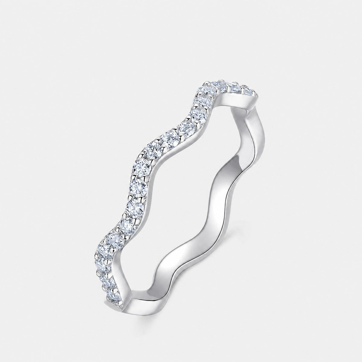 Moissanite Wave Stackable Thin Band  925 Sterling Silver Ring