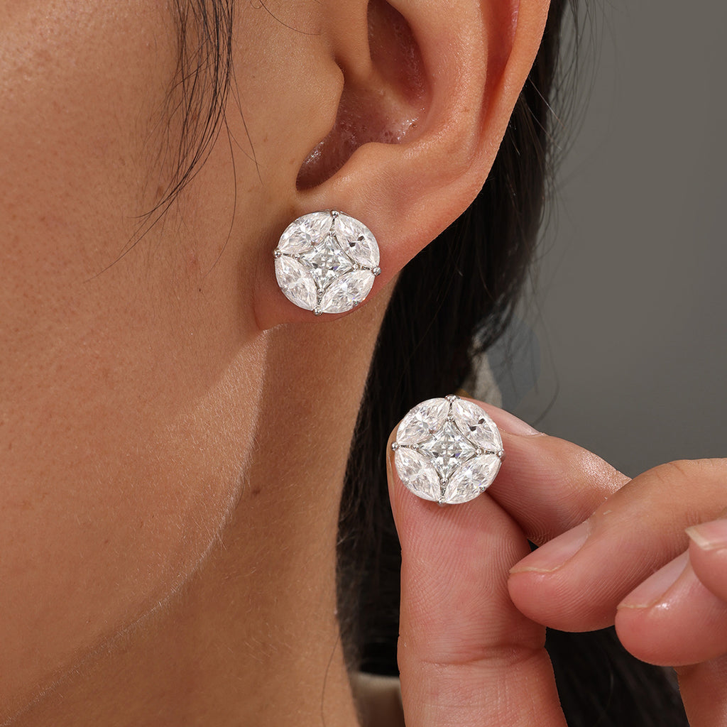 Round Full Set Marquise Cut Versatile  925 Sterling Silver Earrings