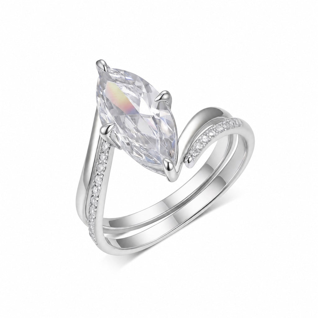 Stacked Ring Set with Curved Moissanite   925 Sterling Silver Stud Earrings