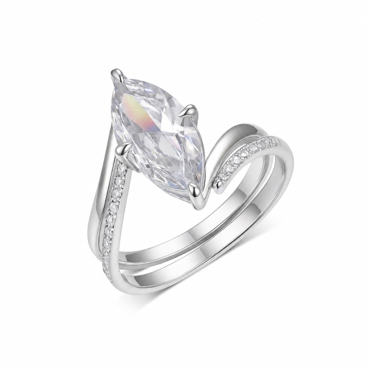 Stacked Ring Set with Curved Moissanite   925 Sterling Silver Stud Earrings