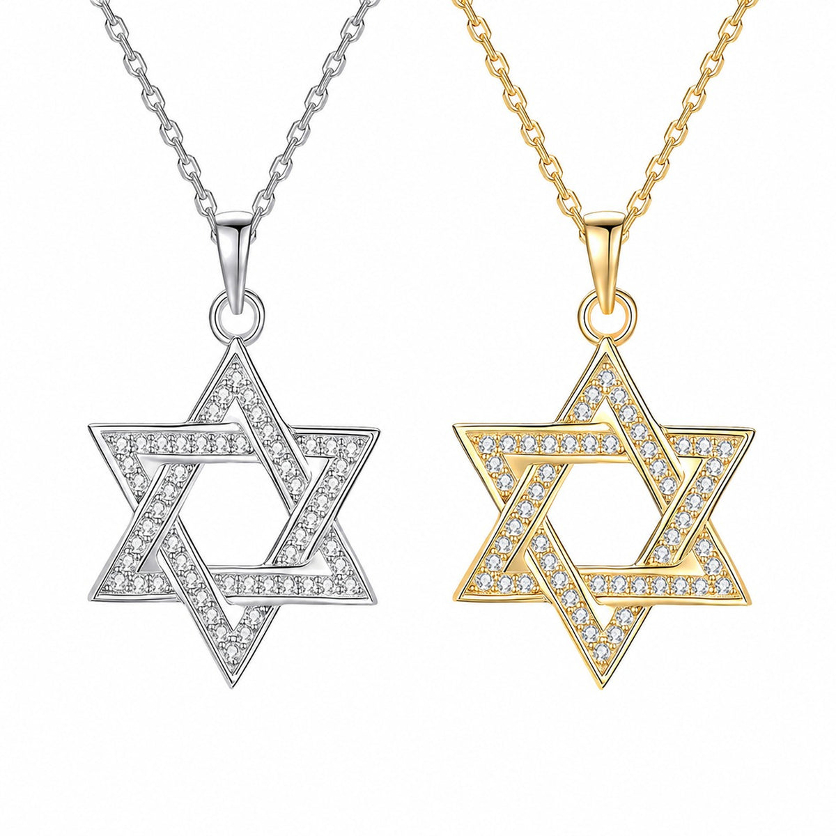 Religious Six Pointed Star Moissanite Pendant 925 Sterling Silver Necklace