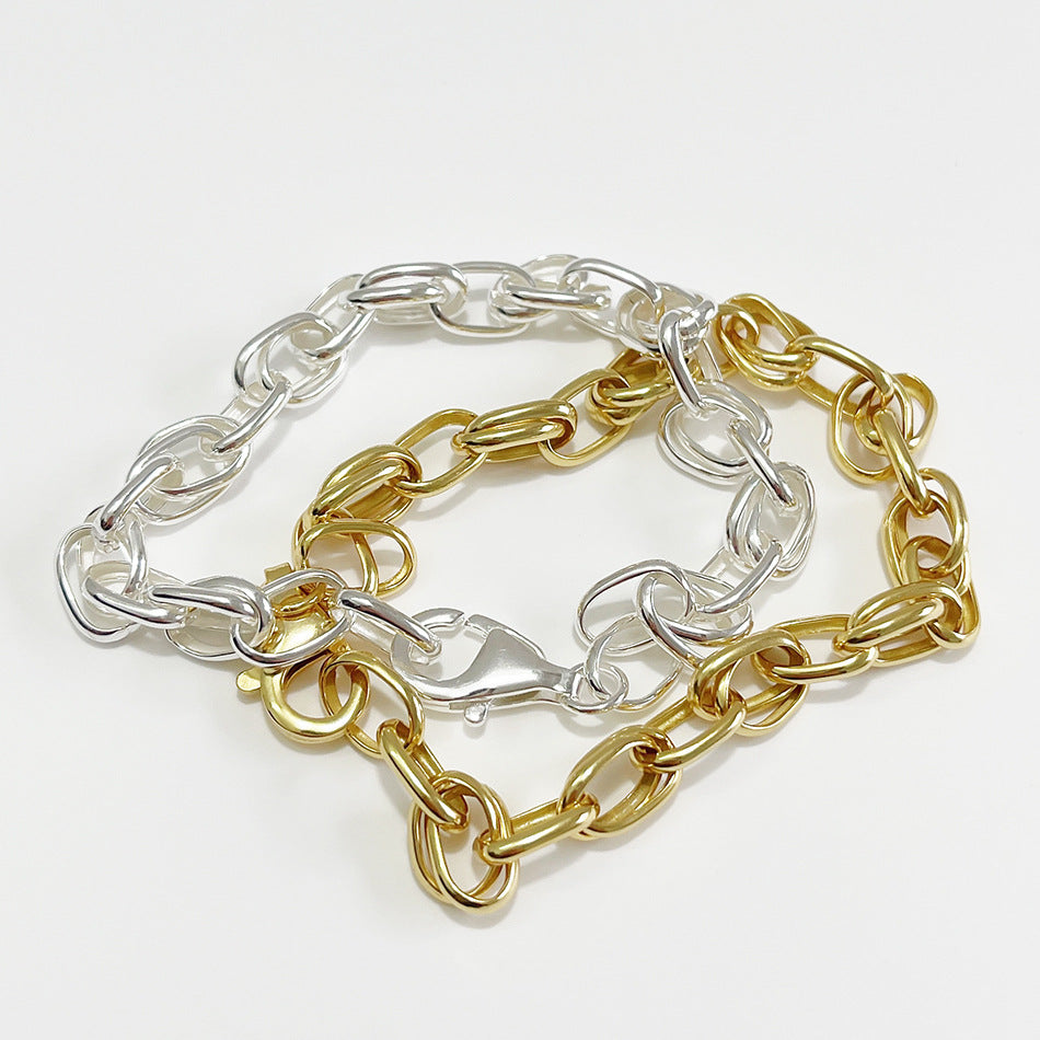 Modern Irregular Curb Chain 925 Sterling Silver Bracelet