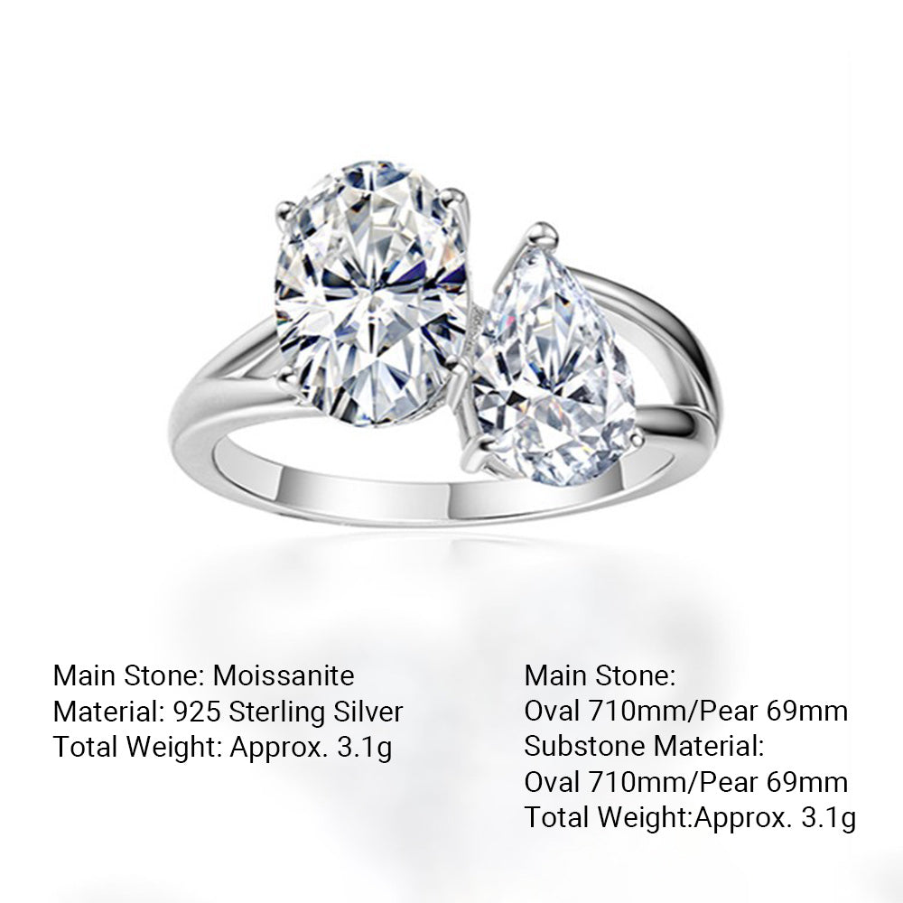 Two Stone Offset Design Moissanite 925 Sterling Silver Necklace