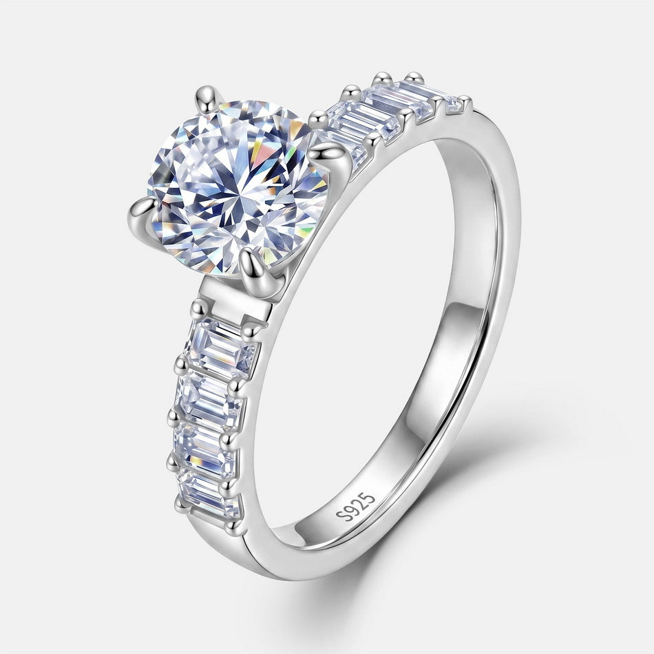 Round Moissanite  925 Sterling Silver  Fashion Elegant Geometric Statement Jewelry Ring