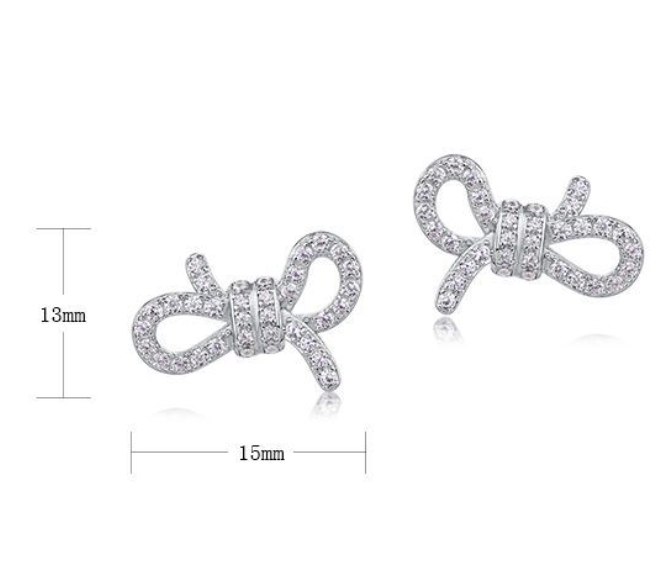 Bowknot Cubic Zirconia Ear  925 Sterling Silver Stud Earrings