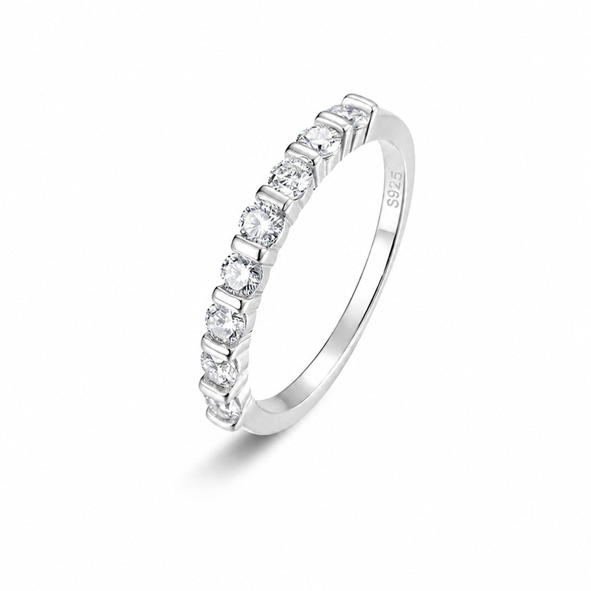 Women’s Moissanite Half Circle Setting 925 Sterling Silver Ring
