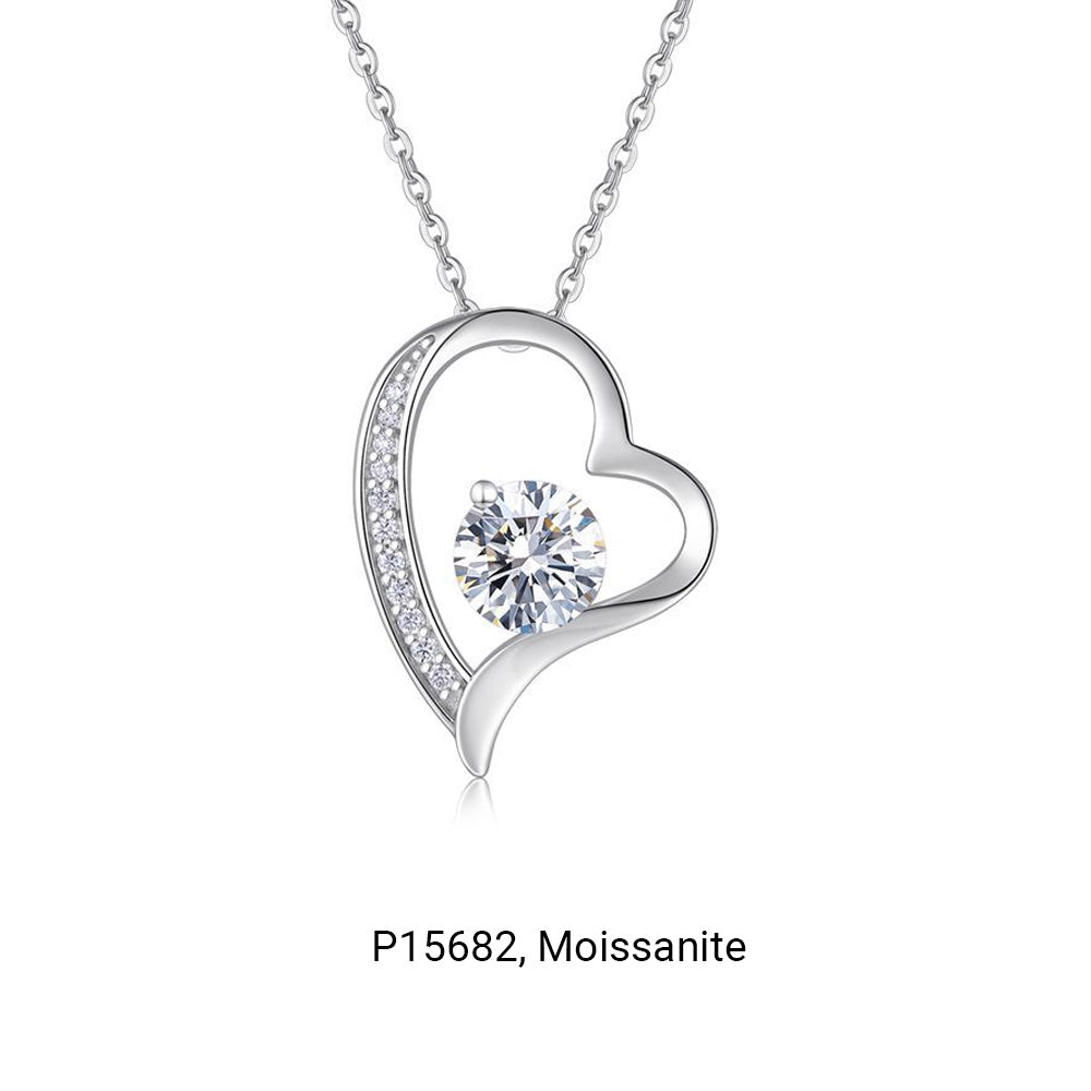 Moissanite Heart And Geometric Pendant  925 Sterling Silver Necklace