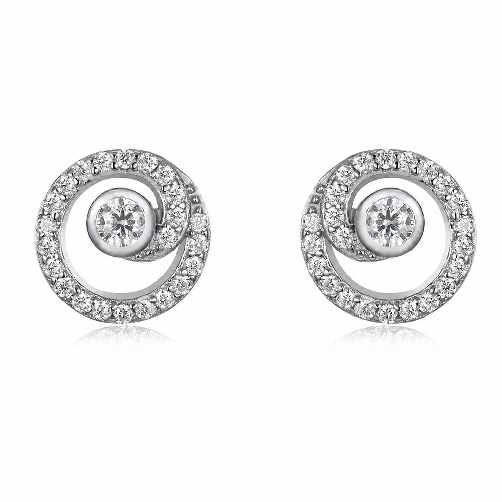 D Color Moissanite Double Layer Spiral Circle Stud Earrings