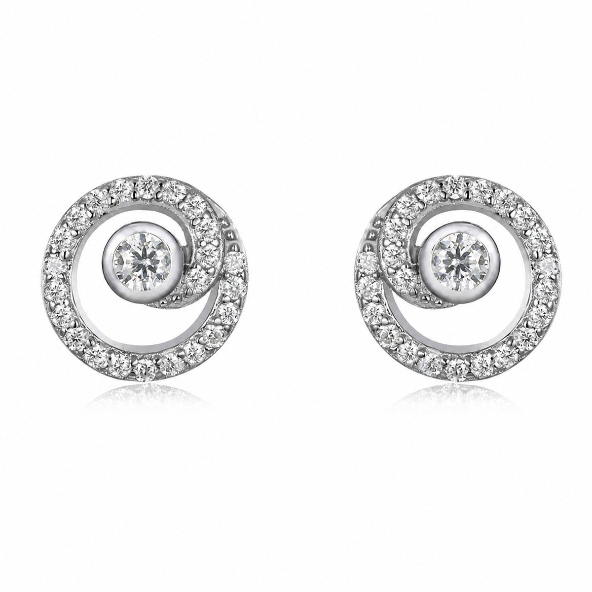 D Color Moissanite Double Layer Spiral Circle Stud Earrings