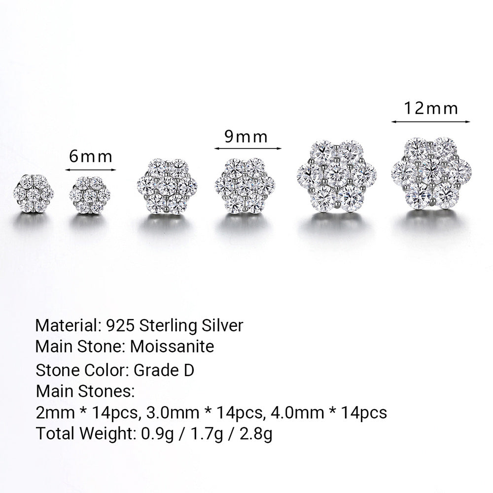 Niche Floral-Shaped Moissanite Design 925 Sterling Silver Stud Earrings
