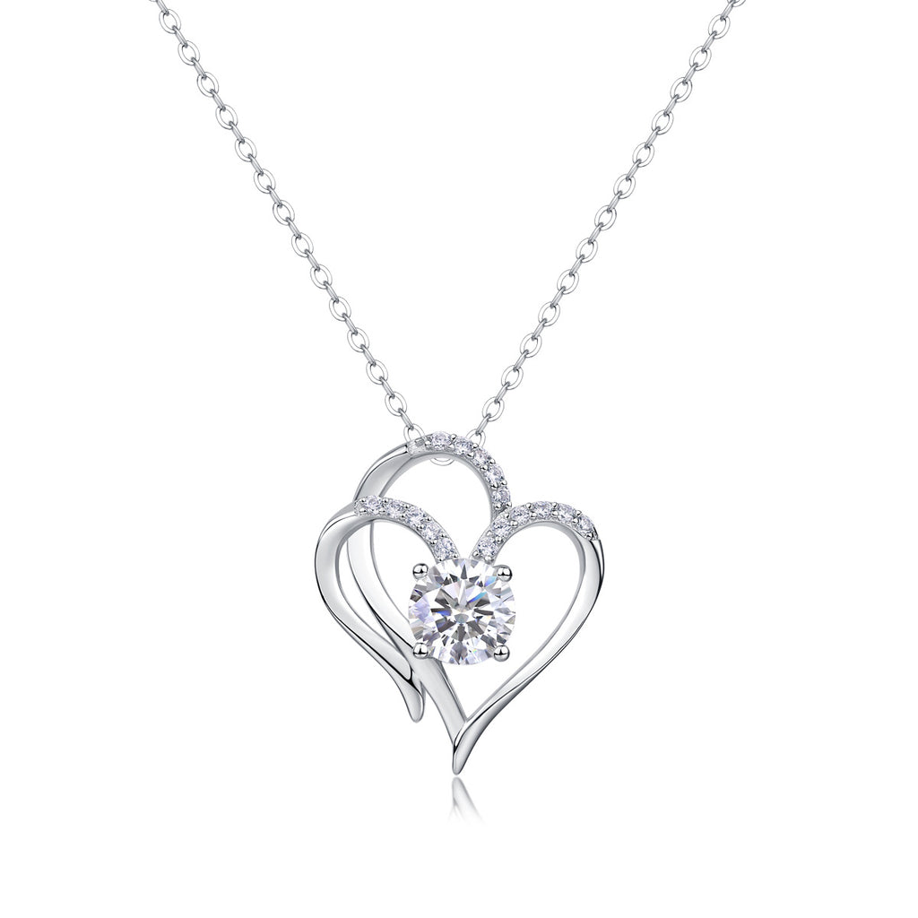 Moissanite Heart And Geometric Pendant  925 Sterling Silver Necklace
