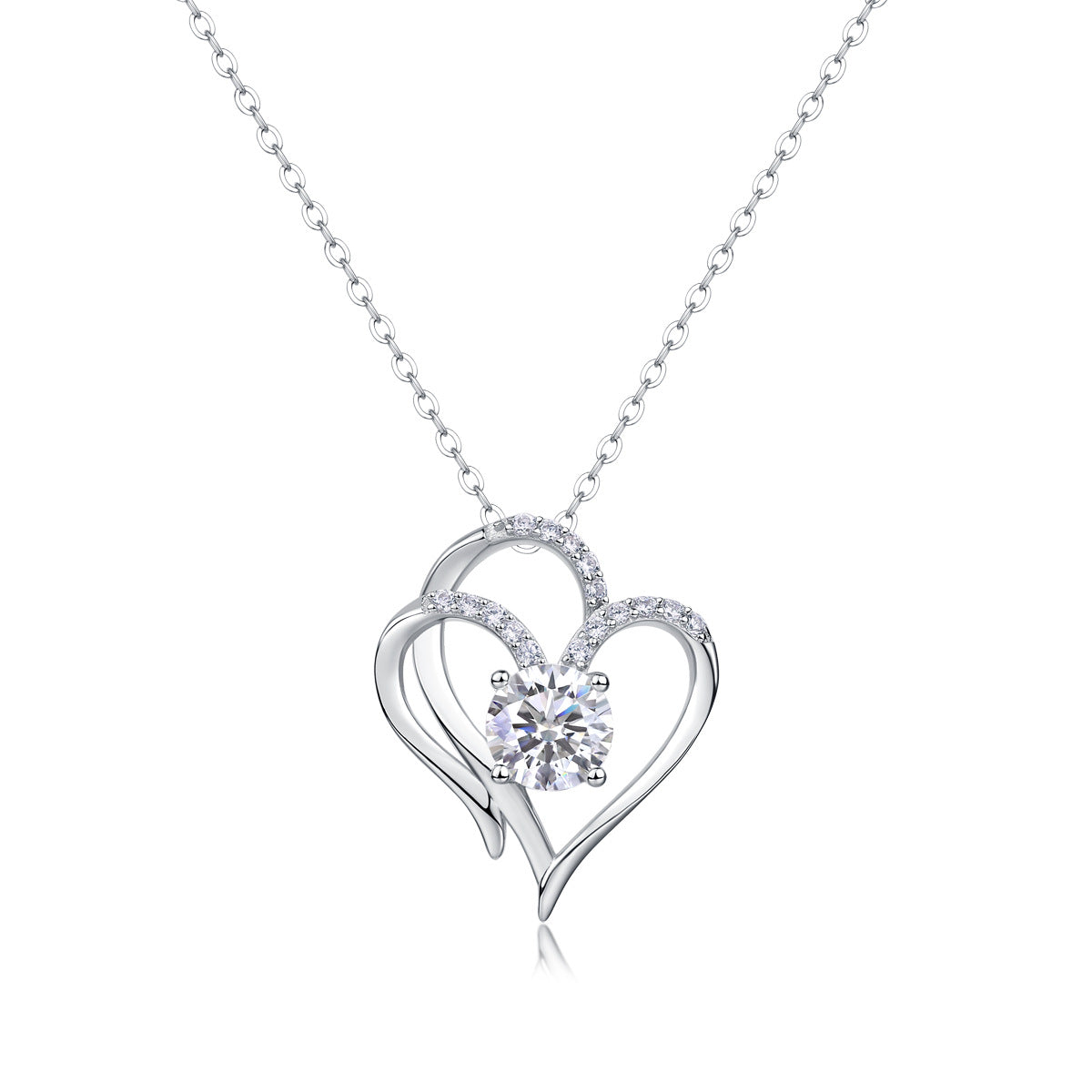 Moissanite Heart And Geometric Pendant  925 Sterling Silver Necklace