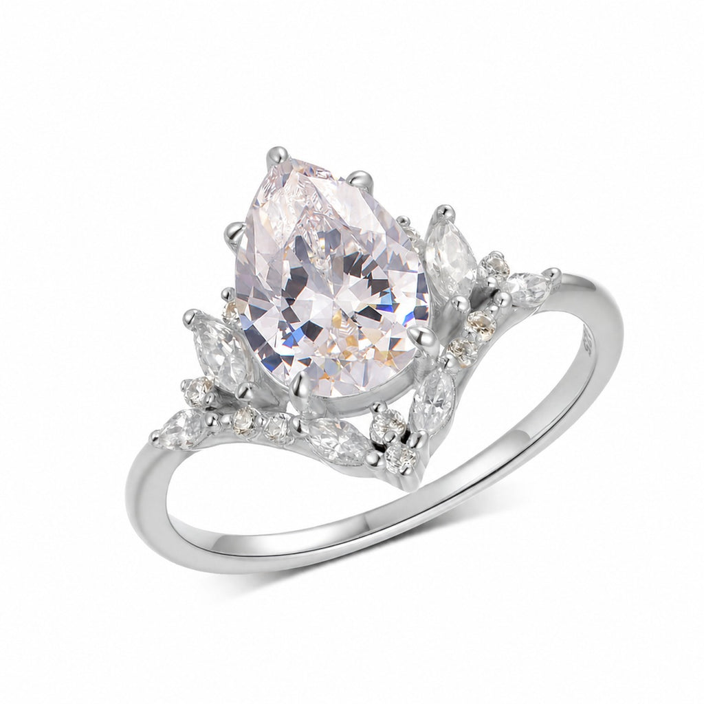 Princess Style Pear Cut Moissanite 925 Sterling Silver Crown Ring