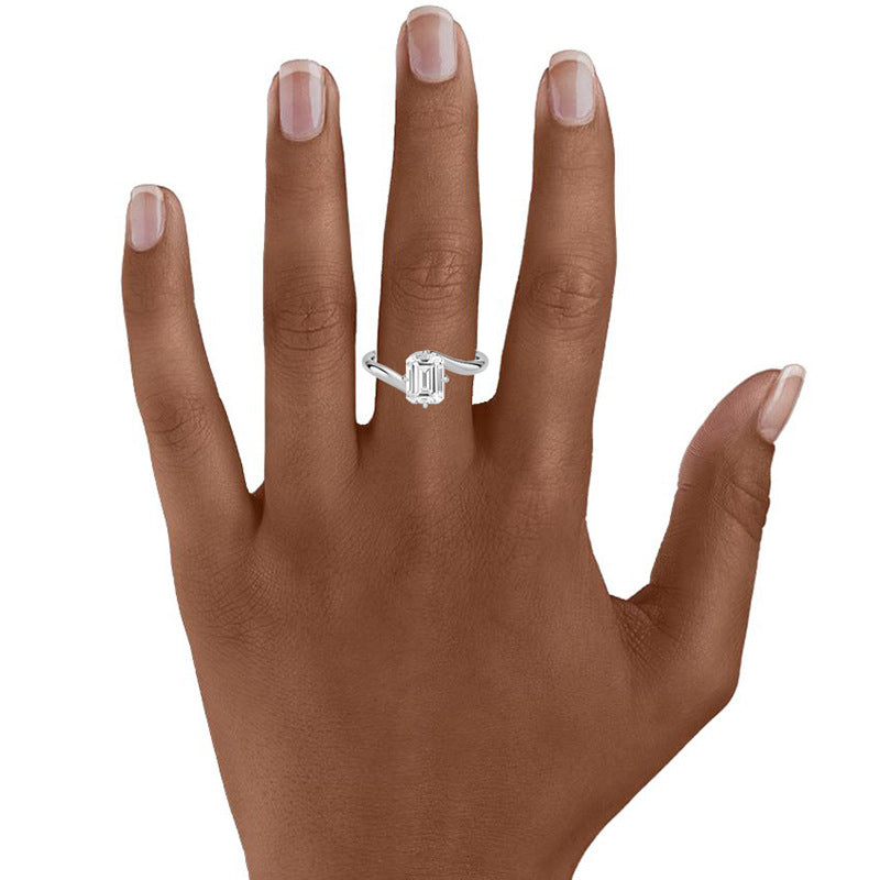 Geometric Rectangular Clear Cubic Zirconia 925 Sterling Silver Twisted Band Ring Minimalist Fashion Commuter Elegant Unisex Statement Ring